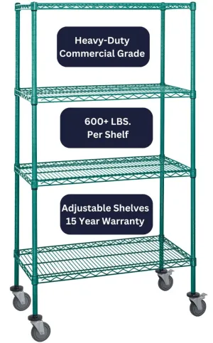 12" x 36" Green Shelving on Wheels