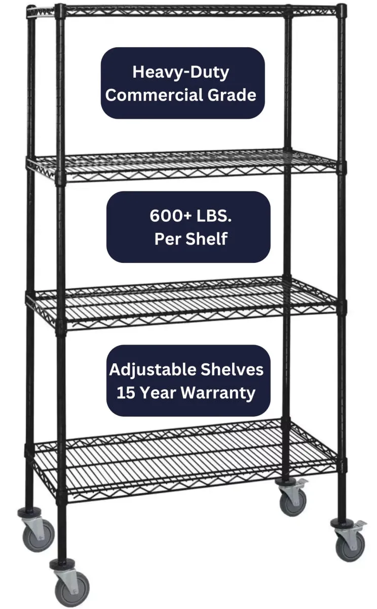 12" x 42" Black Shelving on Wheels