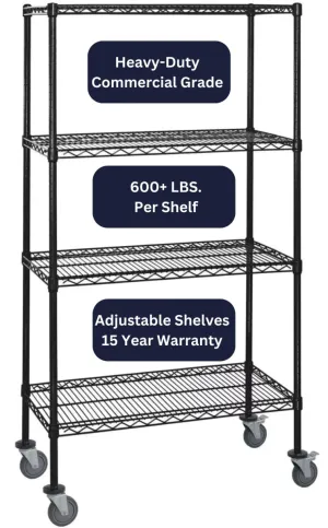 14" x 72" Black Shelving on Wheels