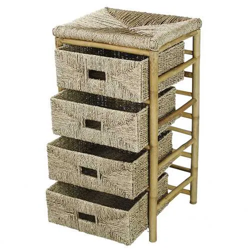 18.5" X 15.25" X 32.5" Natural Bamboo Storage Cabinet with Baskets