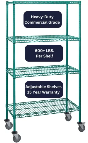 18" x 42" Green Shelving on Wheels