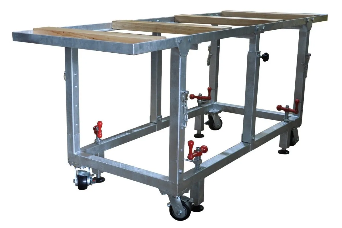 27" Adjustable Height Galvanized Fabrication Work Table with 4 Levelers / Stabilizers