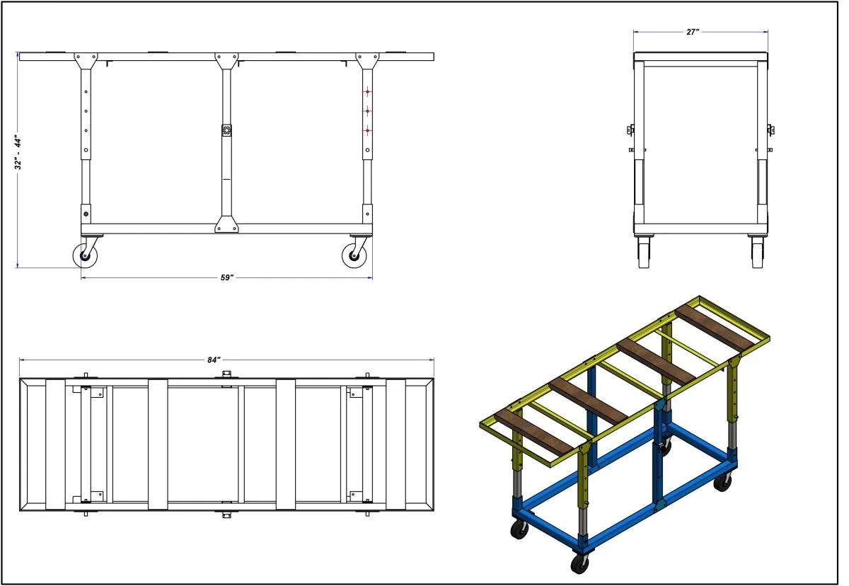 27" Adjustable Height Galvanized Fabrication Work Table with 4 Levelers / Stabilizers