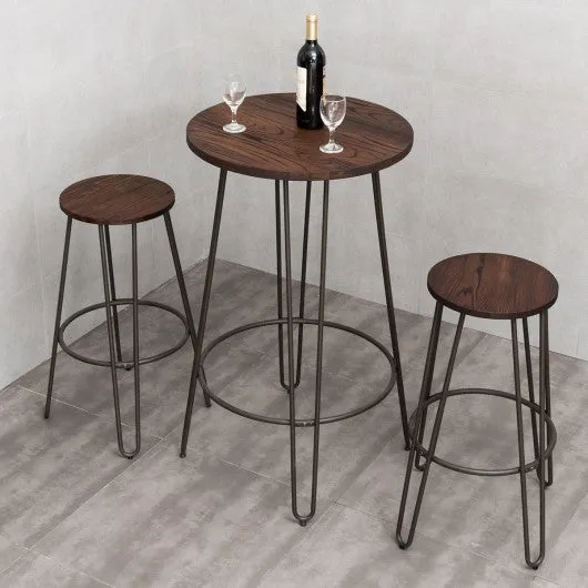 3 pcs Wood Round Bar Table Bistro Stool Set