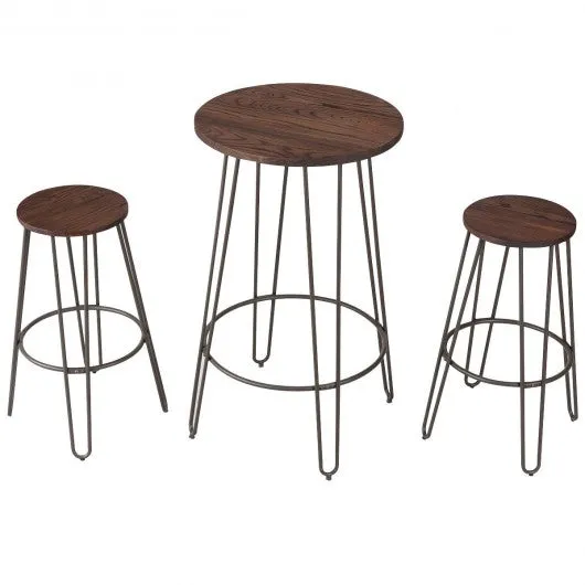 3 pcs Wood Round Bar Table Bistro Stool Set