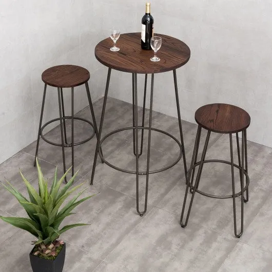 3 pcs Wood Round Bar Table Bistro Stool Set