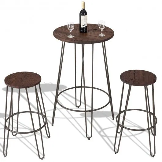 3 pcs Wood Round Bar Table Bistro Stool Set