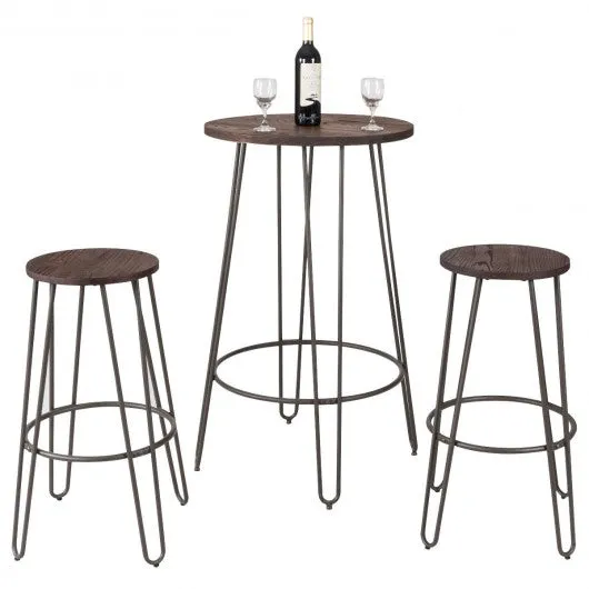 3 pcs Wood Round Bar Table Bistro Stool Set