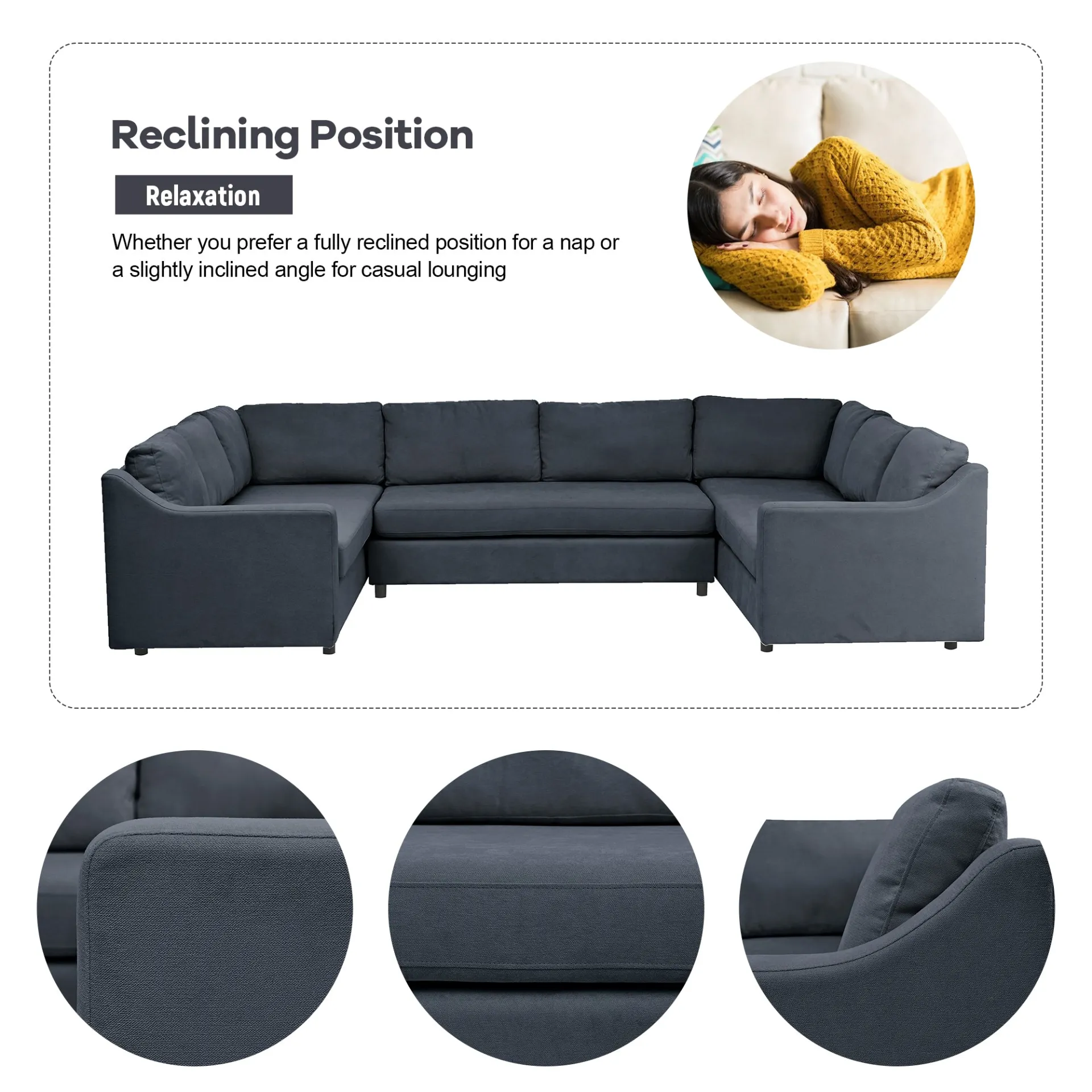 3 Piece Modern Luxury Upholstered U-Shaped Large Sectional Sofa