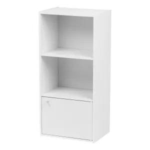 3 Tier Bookshelf and Storage Cupboard, Open Cubby Storage Shelf with Door, Small Storage Cabinet, White