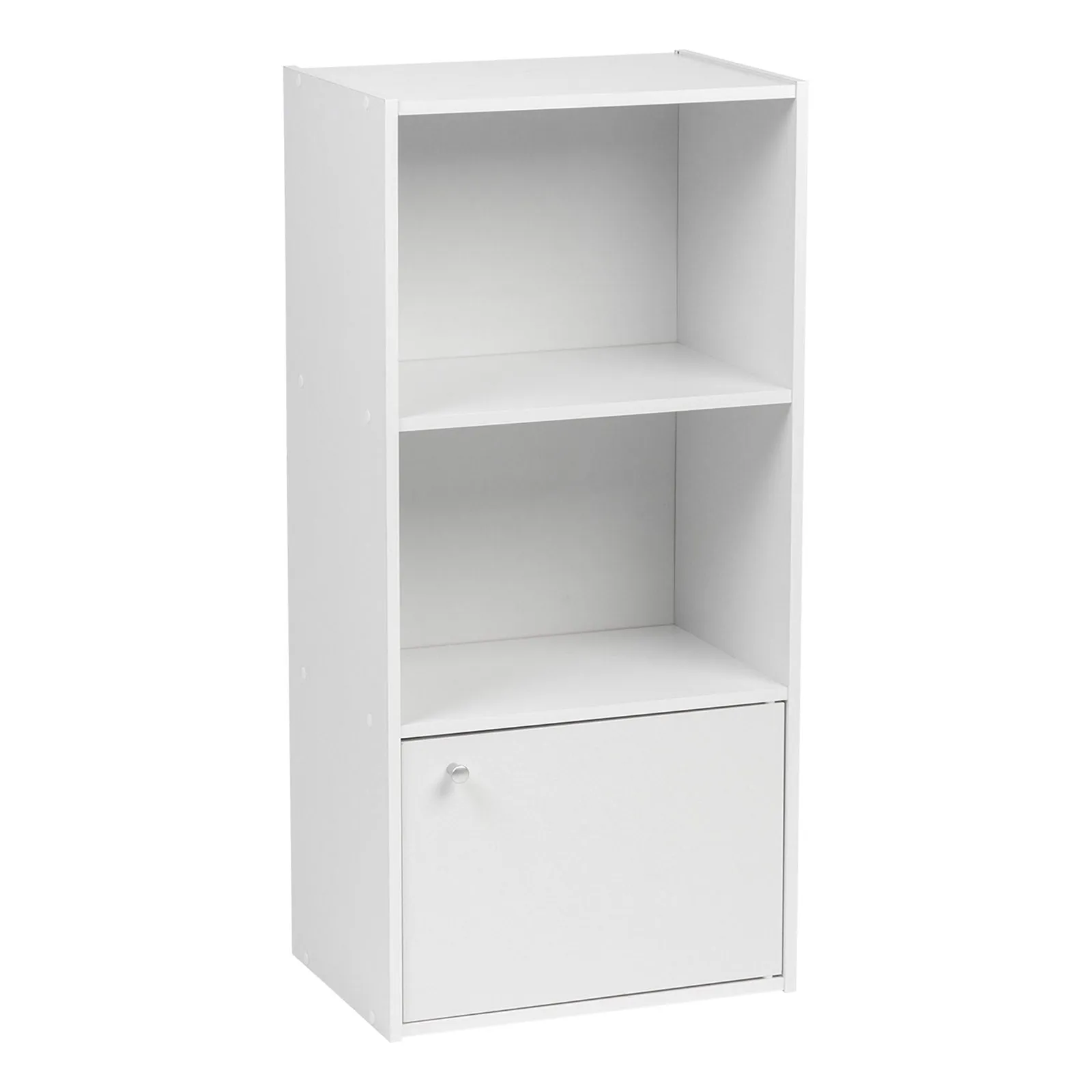 3 Tier Bookshelf and Storage Cupboard, Open Cubby Storage Shelf with Door, Small Storage Cabinet, White