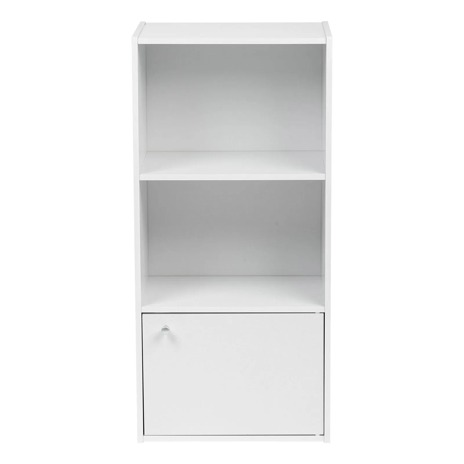 3 Tier Bookshelf and Storage Cupboard, Open Cubby Storage Shelf with Door, Small Storage Cabinet, White