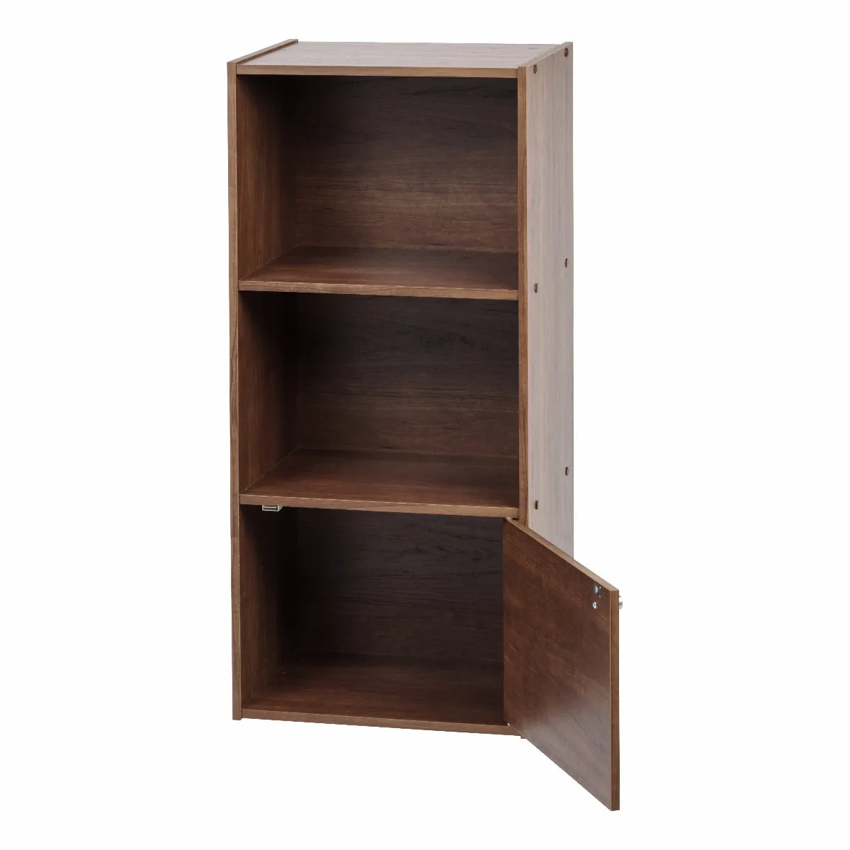 3-Tier Wood Storage Shelf with Door, Dark Brown