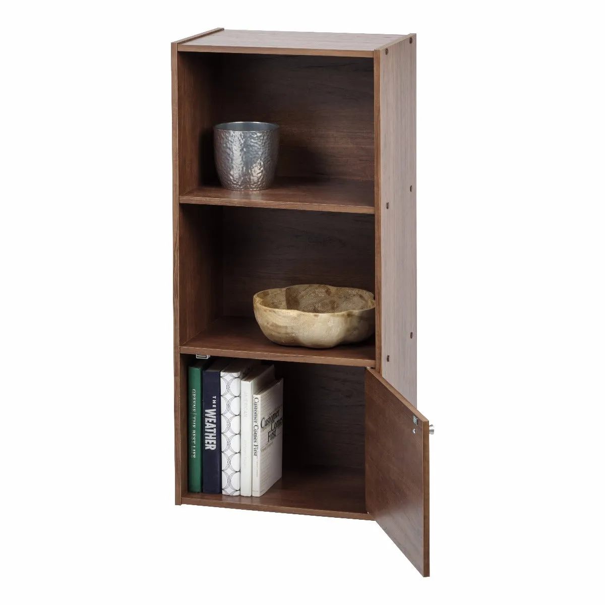 3-Tier Wood Storage Shelf with Door, Dark Brown