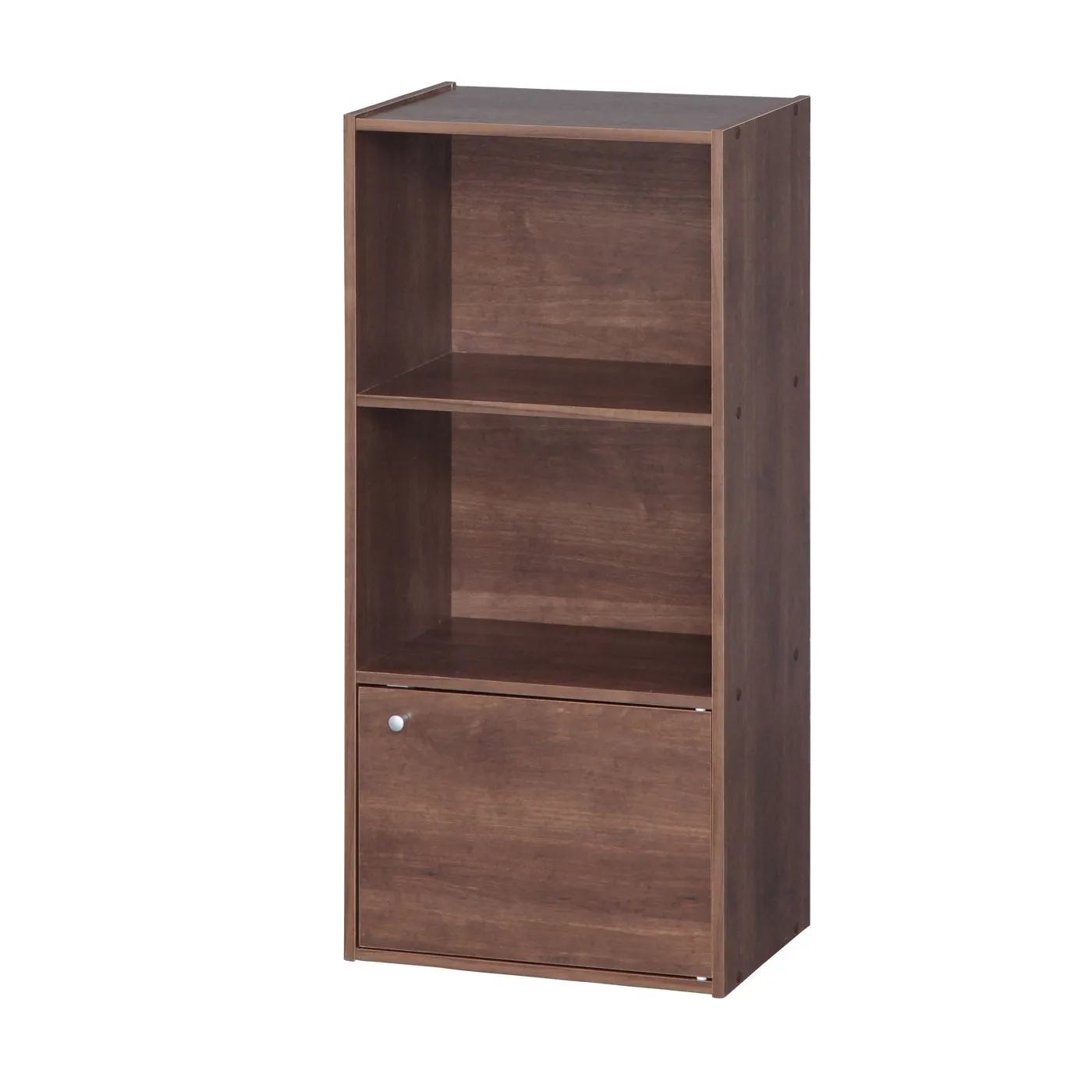 3-Tier Wood Storage Shelf with Door, Dark Brown