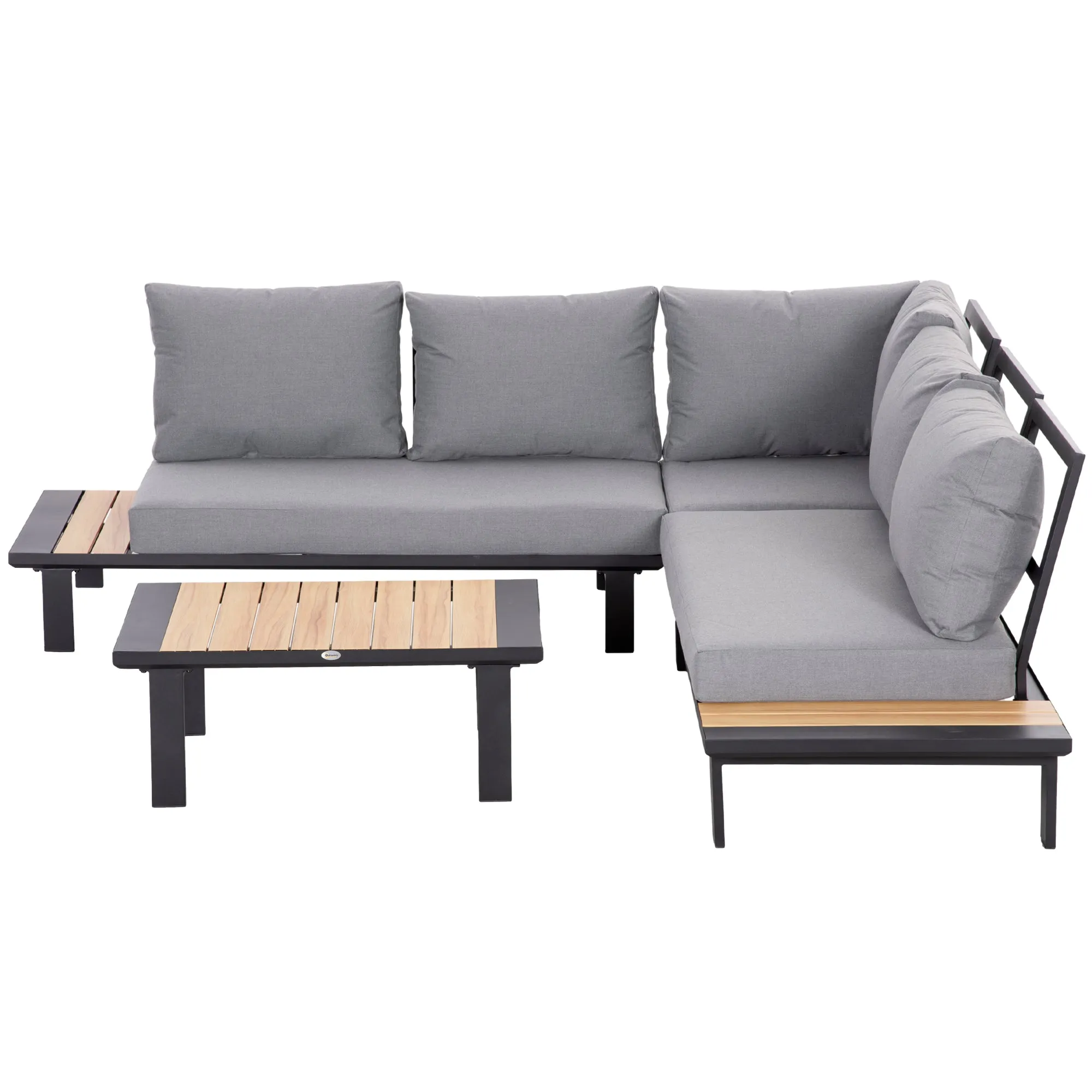 4 Pieces Aluminium Garden Furniture Set L Shape Sofa Set with Tables, Cushions for Indoor, Garden, Patio, Grey