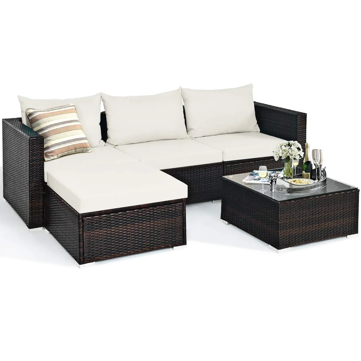 5 Piece Outdoor Patio Furniture Set, Sturdy Frame and Weight Capacity Up to 360 Pounds