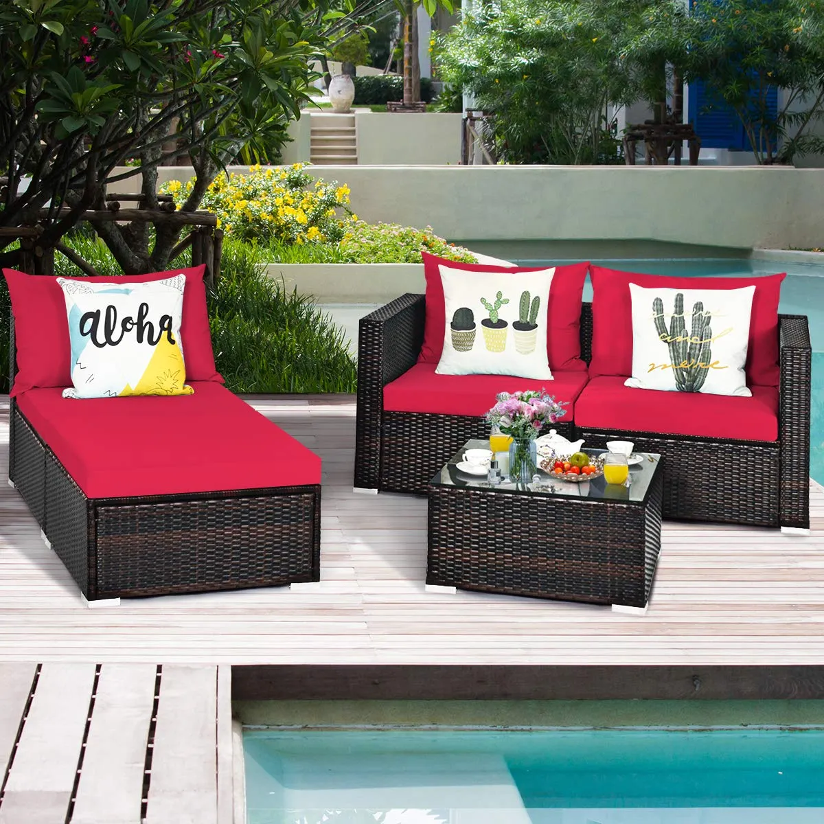 5 Piece Outdoor Patio Furniture Set, Sturdy Frame and Weight Capacity Up to 360 Pounds