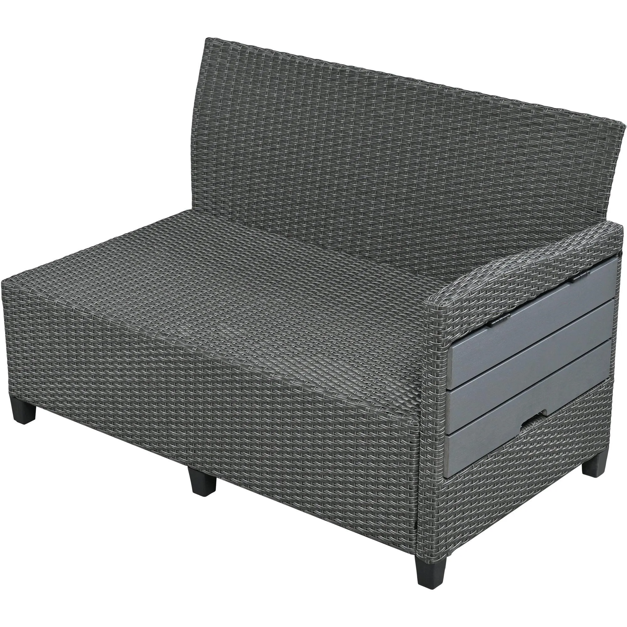 5-Piece Outdoor Patio Rattan Sofa Furniture Set, L-Shaped with Extendable Tables, Gray