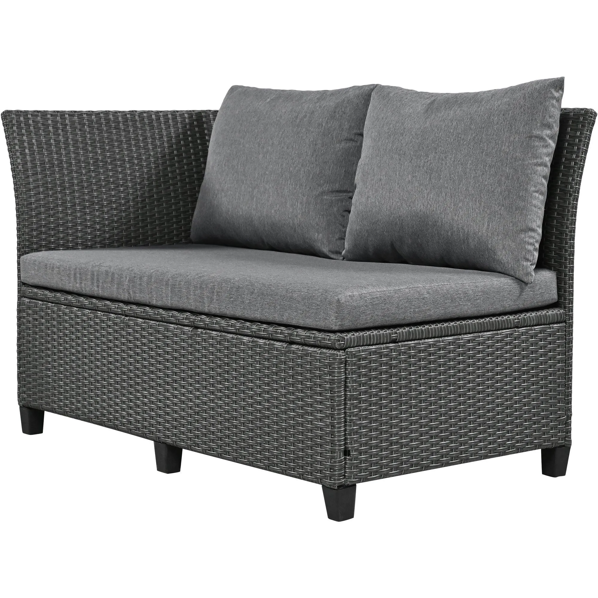 5-Piece Outdoor Patio Rattan Sofa Furniture Set, L-Shaped with Extendable Tables, Gray