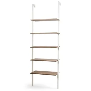 5-Tier Wood Look Ladder Shelf with Metal Frame for Home - White