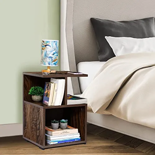 ABOUT SPACE Wooden Open Rack Bedside Table, Nightstand Side Table, Centre Table Shelf for Sofa, Corner Coffee Table Space Saving Furniture for Living Room, Bed Room, End Table (40 x 36 x 56.5 cm)