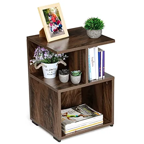 ABOUT SPACE Wooden Open Rack Bedside Table, Nightstand Side Table, Centre Table Shelf for Sofa, Corner Coffee Table Space Saving Furniture for Living Room, Bed Room, End Table (40 x 36 x 56.5 cm)