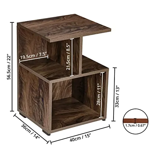 ABOUT SPACE Wooden Open Rack Bedside Table, Nightstand Side Table, Centre Table Shelf for Sofa, Corner Coffee Table Space Saving Furniture for Living Room, Bed Room, End Table (40 x 36 x 56.5 cm)