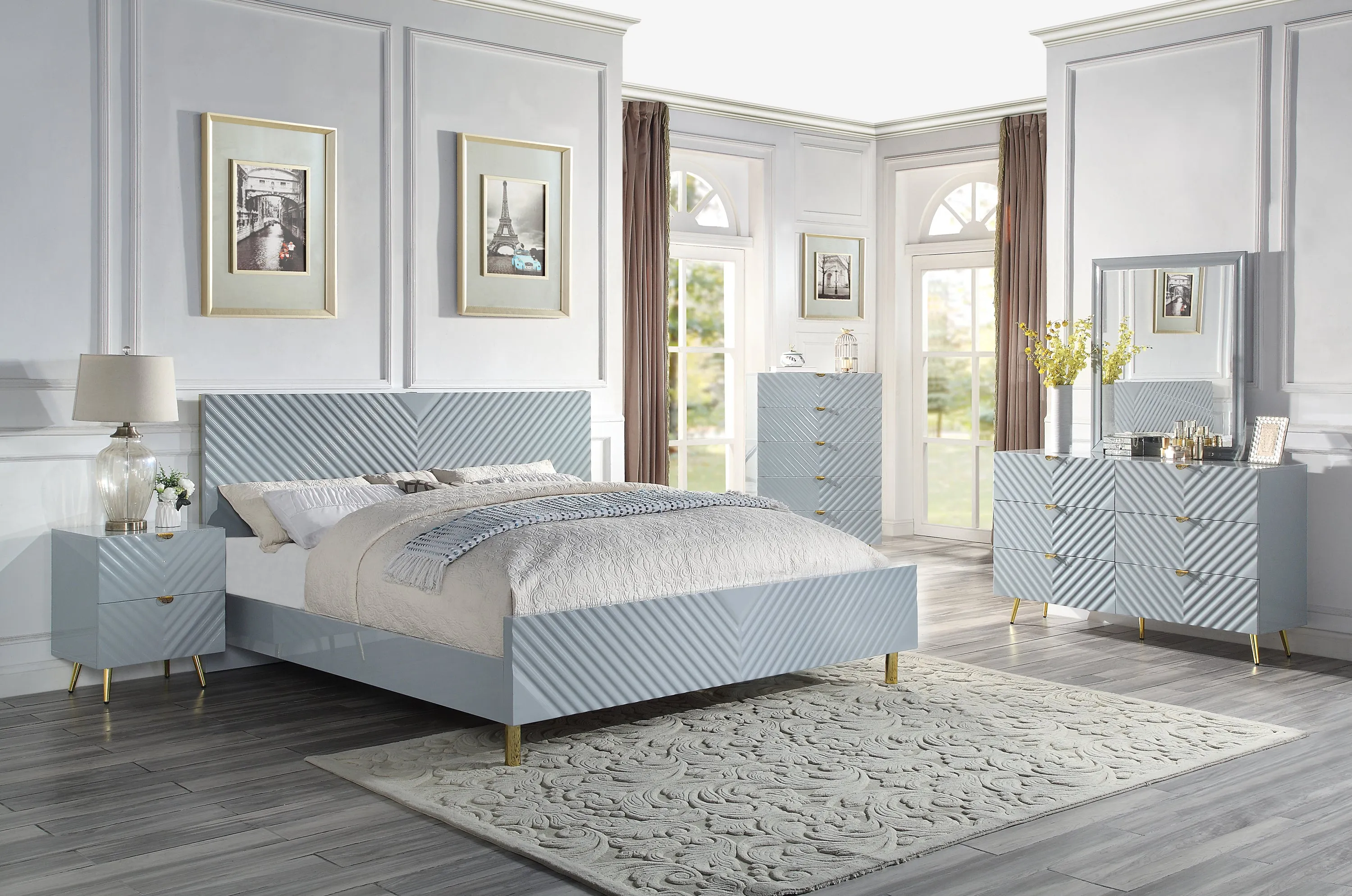 ACME Gaines Eastern King Bed, Gray High Gloss Finish BD01039EK