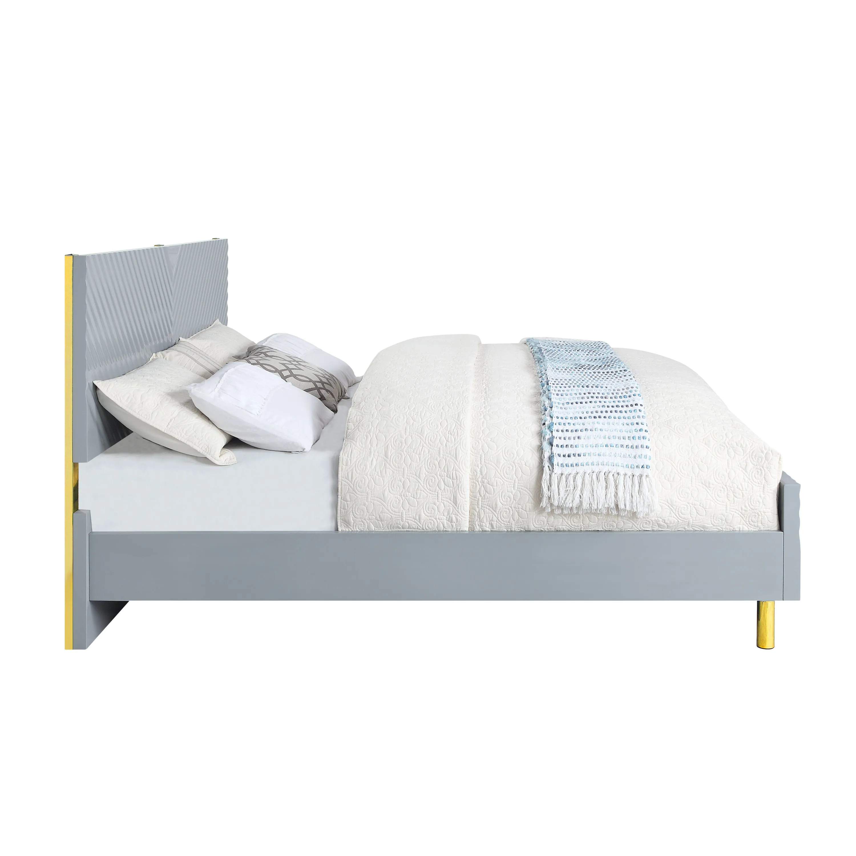 ACME Gaines Eastern King Bed, Gray High Gloss Finish BD01039EK