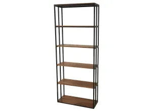 Aptos Book Case, Black Metal and Solid Wood, 73" Tall