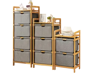 Bamboo Shelf with Storage Hamper - Wooden Bamboo Removable Bags