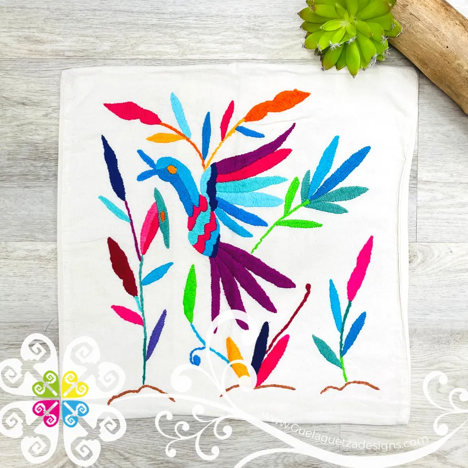 Birds Design - Square Natural Otomi Decorative Pillow Cases