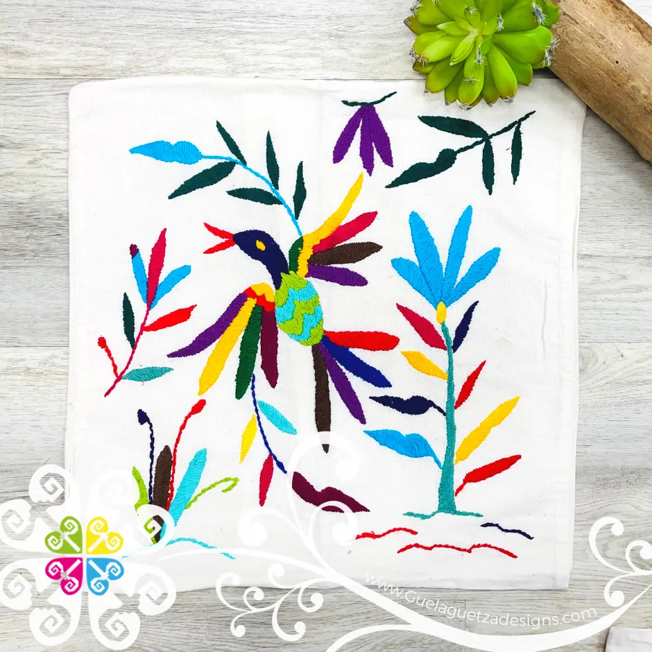 Birds Design - Square Natural Otomi Decorative Pillow Cases