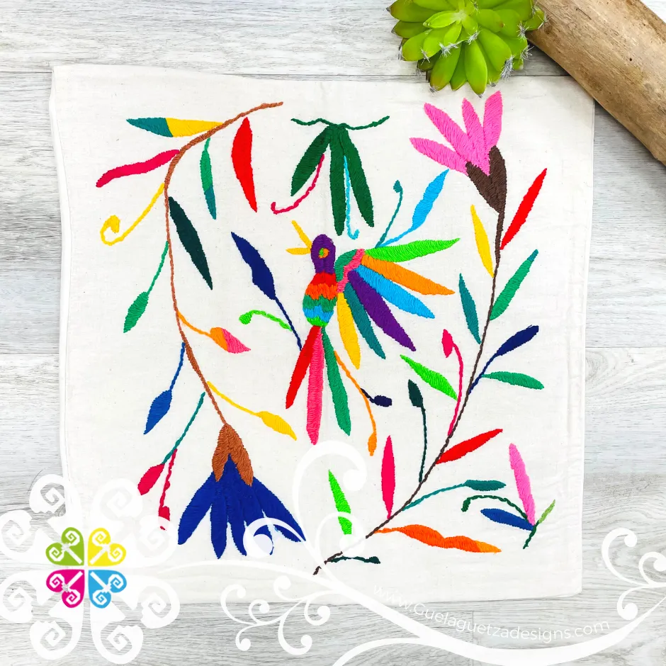 Birds Design - Square Natural Otomi Decorative Pillow Cases