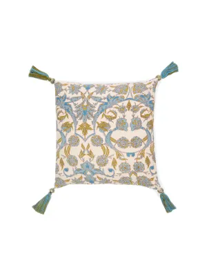 Blue Green Jamewar Decorative Pillow