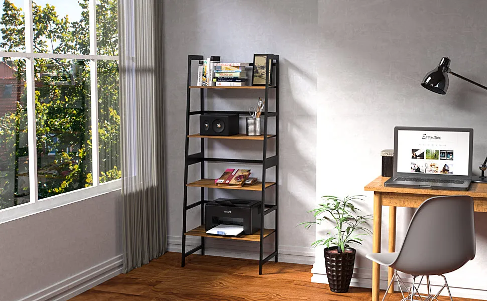 Bookshelf, Ladder Shelf, 4 Tier Tall Bookcase, Modern Open Book Case for Bedroom, Living Room, Office (Brown)