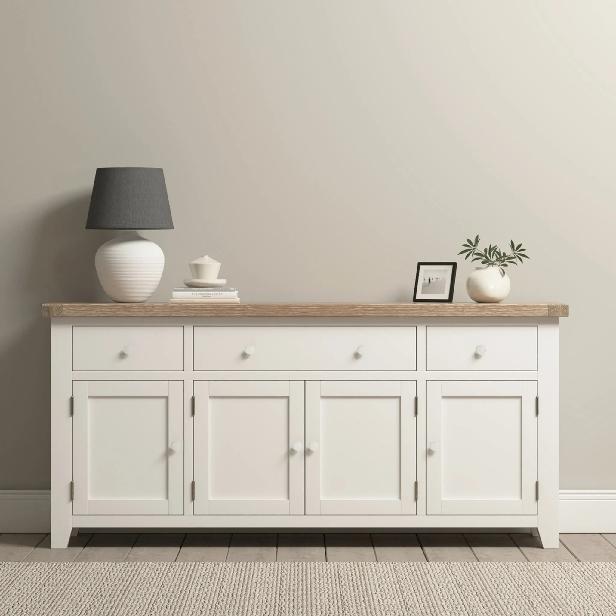 Burford Large 4 Door 3 Drawers Sideboard in Warm White