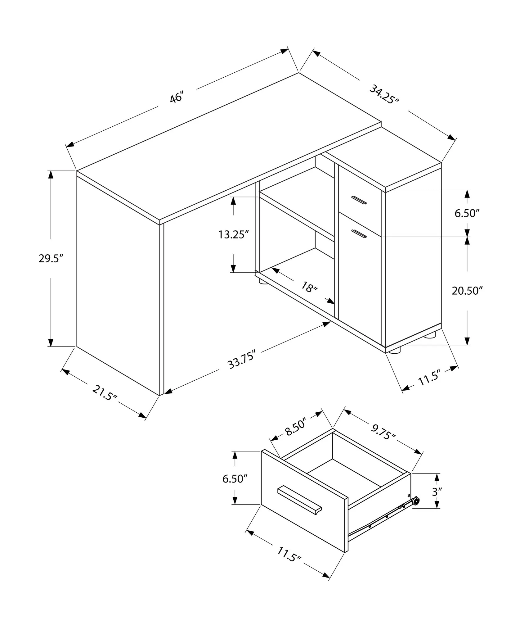 Computer Desk - 46"L / Brown Oak / Storage Cabinet