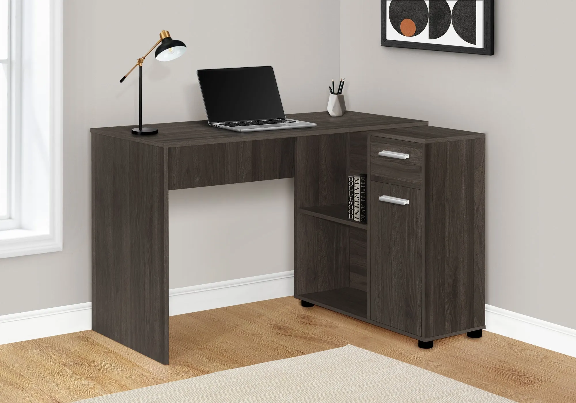 Computer Desk - 46"L / Brown Oak / Storage Cabinet