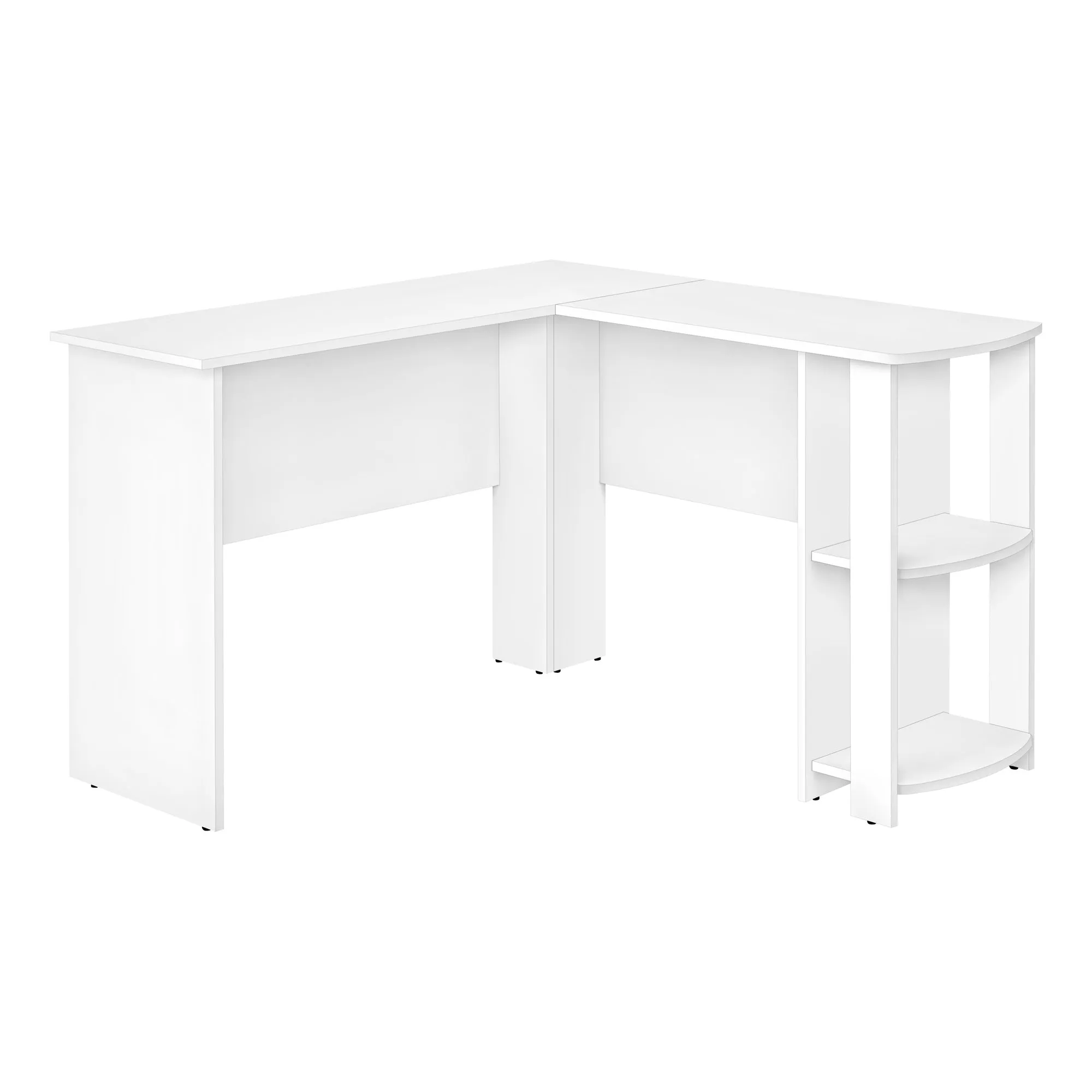 Computer Desk - White L-Shaped Corner / 2 Shelves