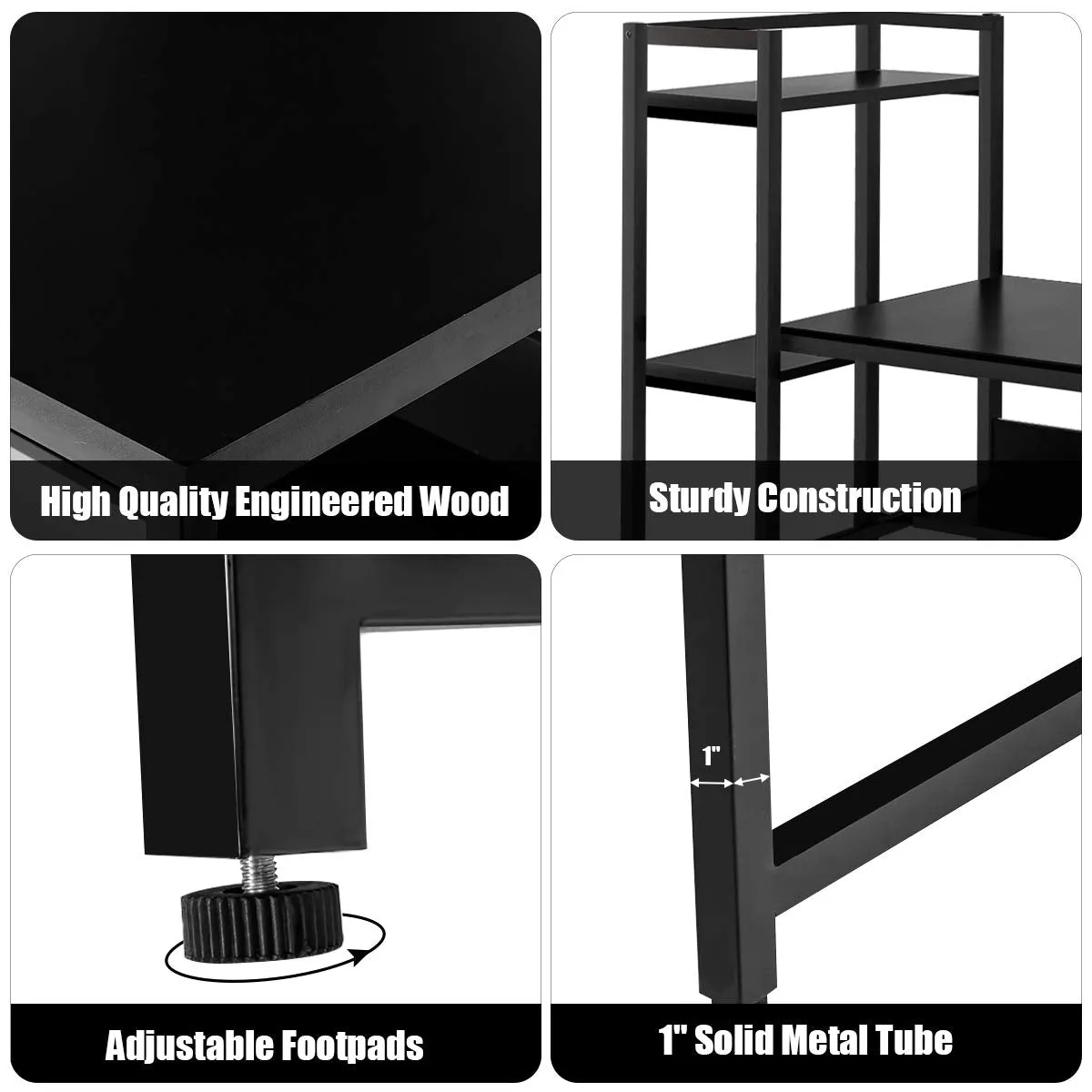 Computer Desk with 4 Shelves, Study Writing Desk with Storage Bookshelves Metal Frame & Adjustable Foot Pads