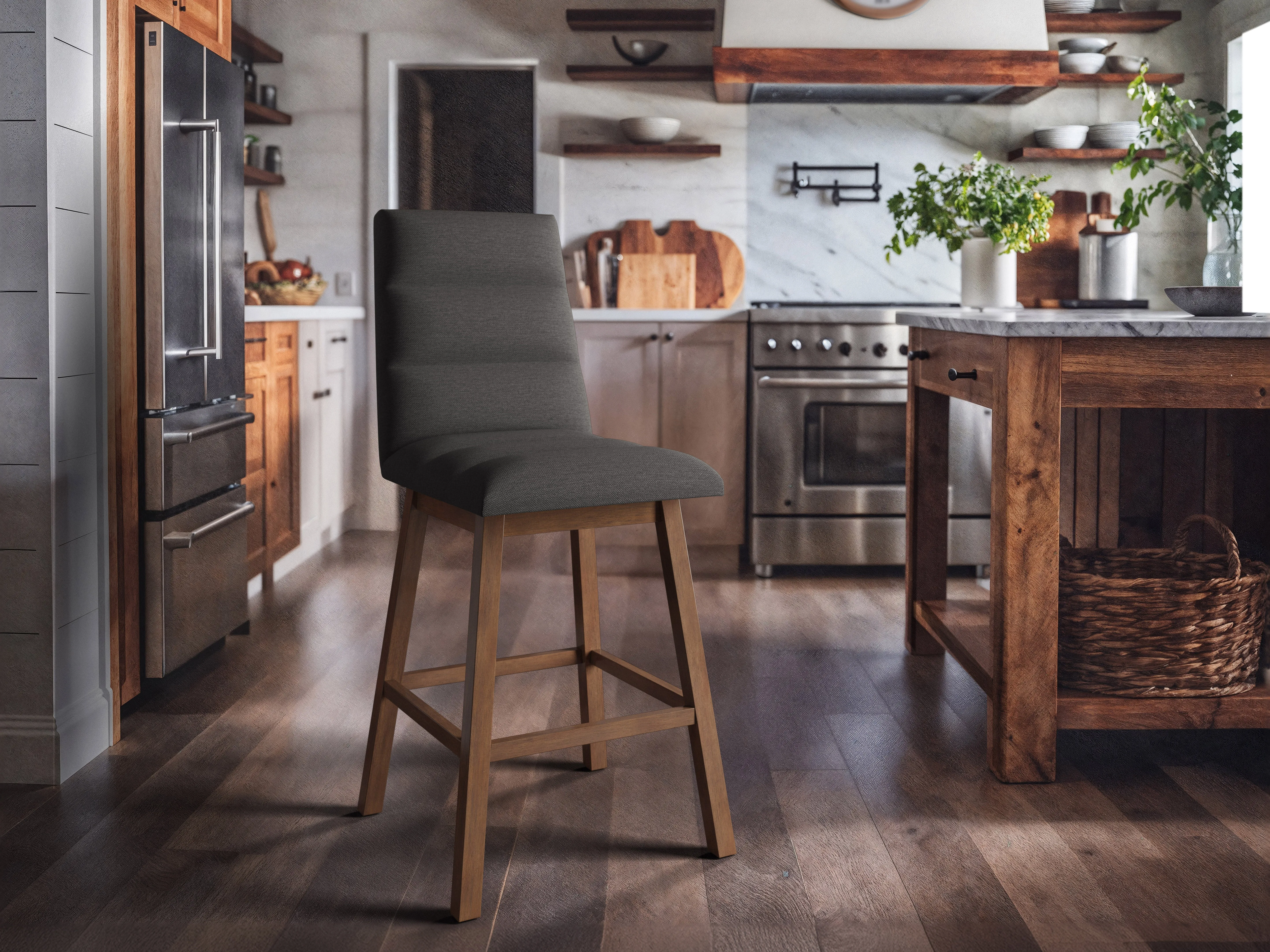 Dark Grey Channel Tufted Bar Stools