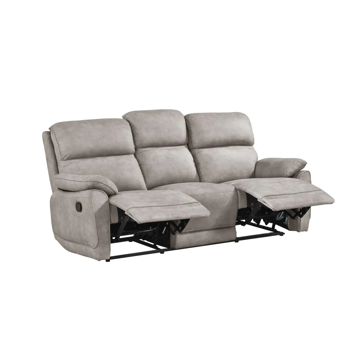 Double Reclining Sofa with Taupe Microfiber Upholstery