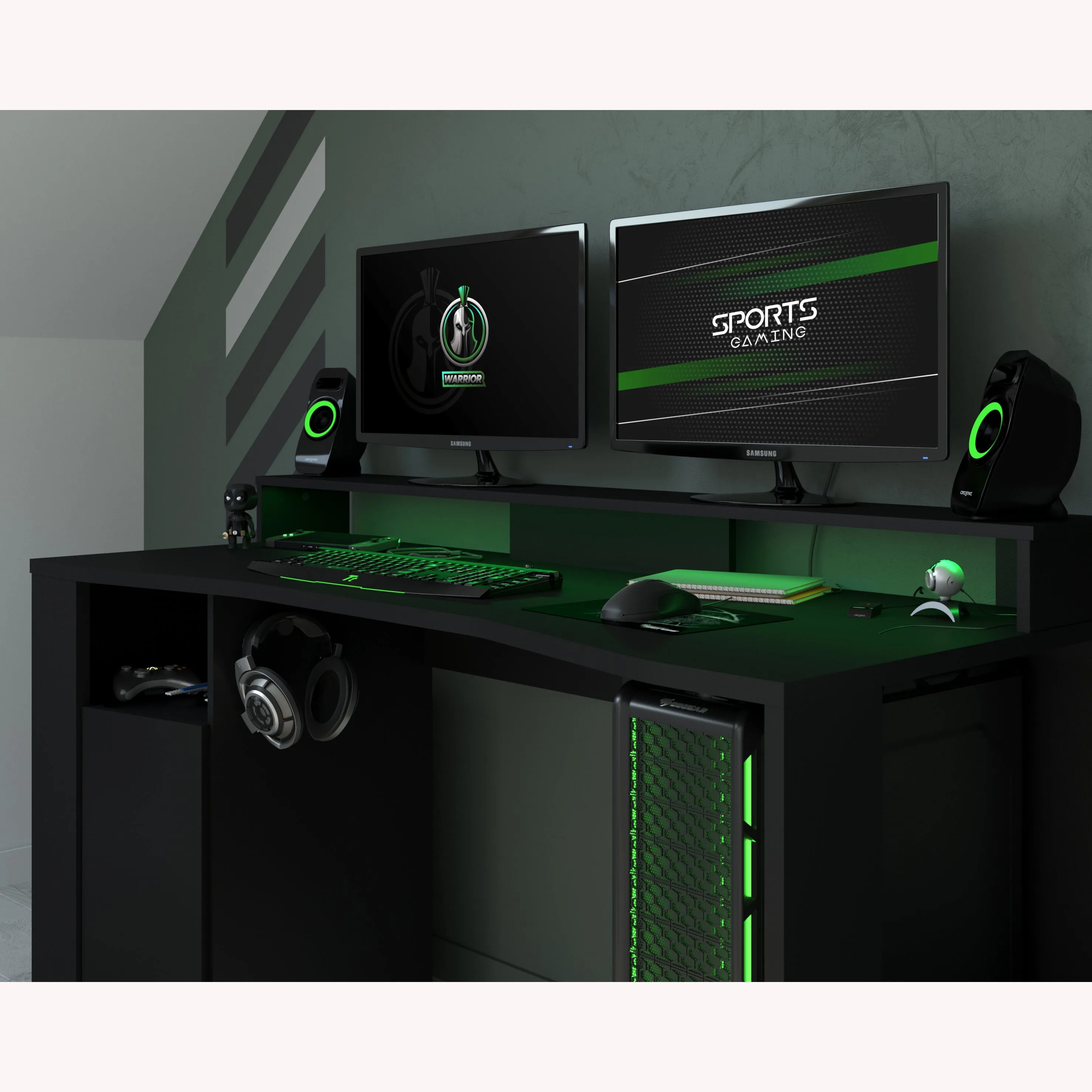 Duo Gaming Desk Workstation with LED Strip Lights - Parisot