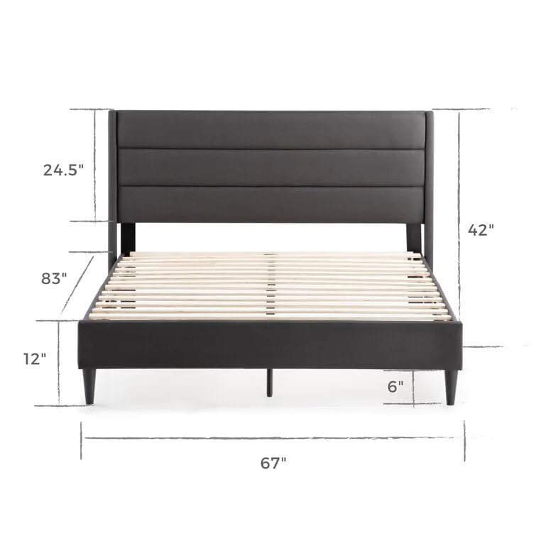 FORESTER FURNITURE Solid Sheesham Wood Queen Size Bed Cot Bed Furniture Upholstered Double Bed for Bedroom Living Room Home - Black Finish