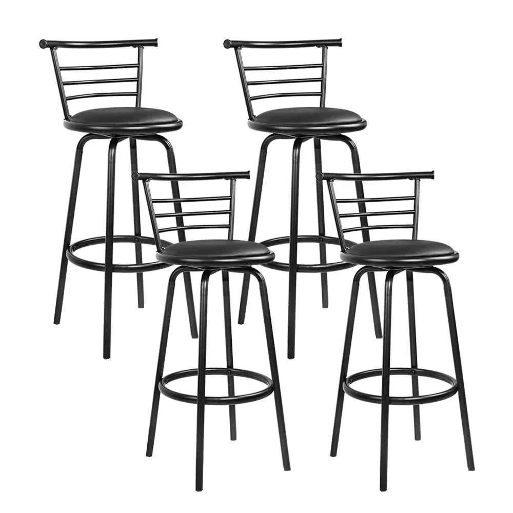 Four Bar Stools Swivel Leather Padded Metal