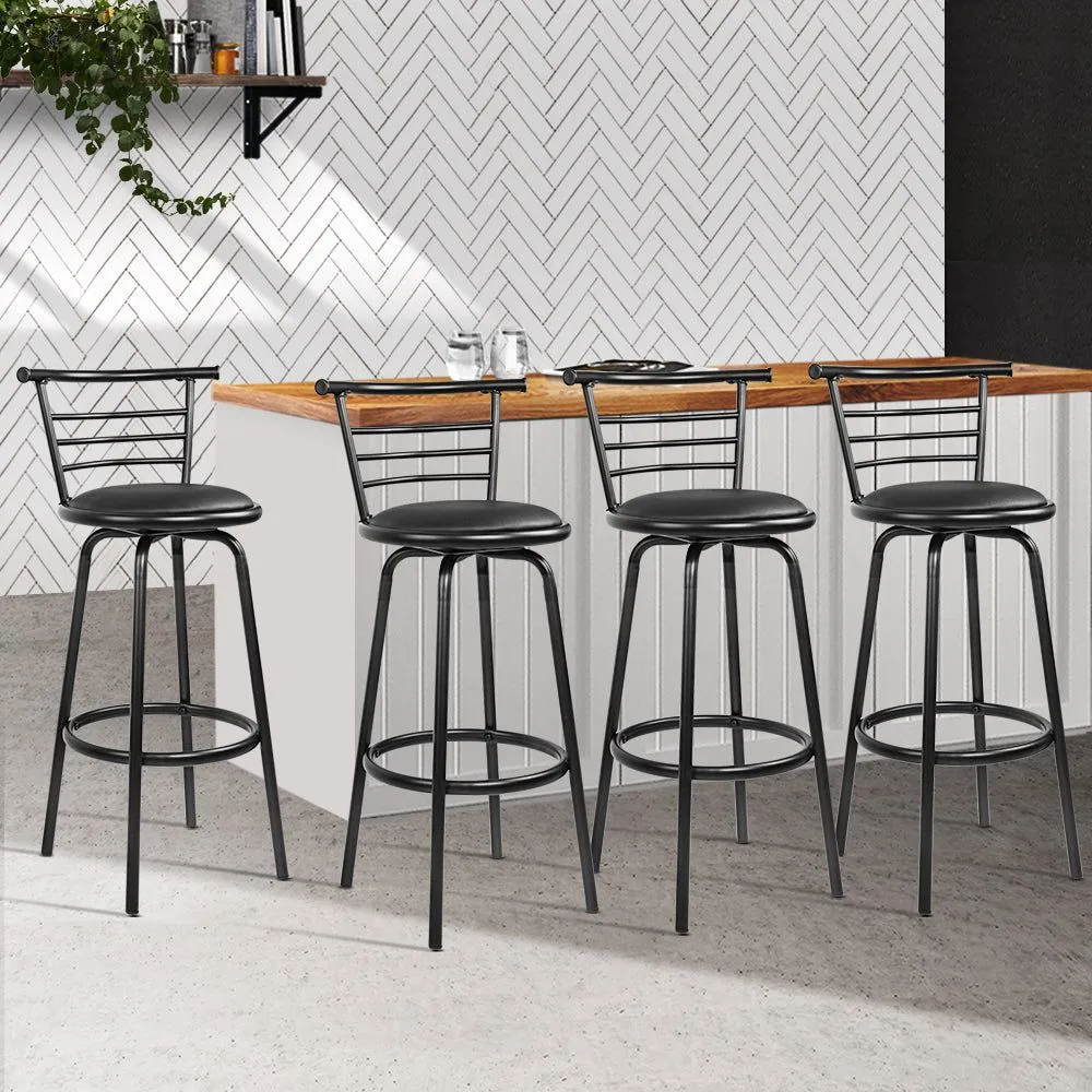 Four Bar Stools Swivel Leather Padded Metal