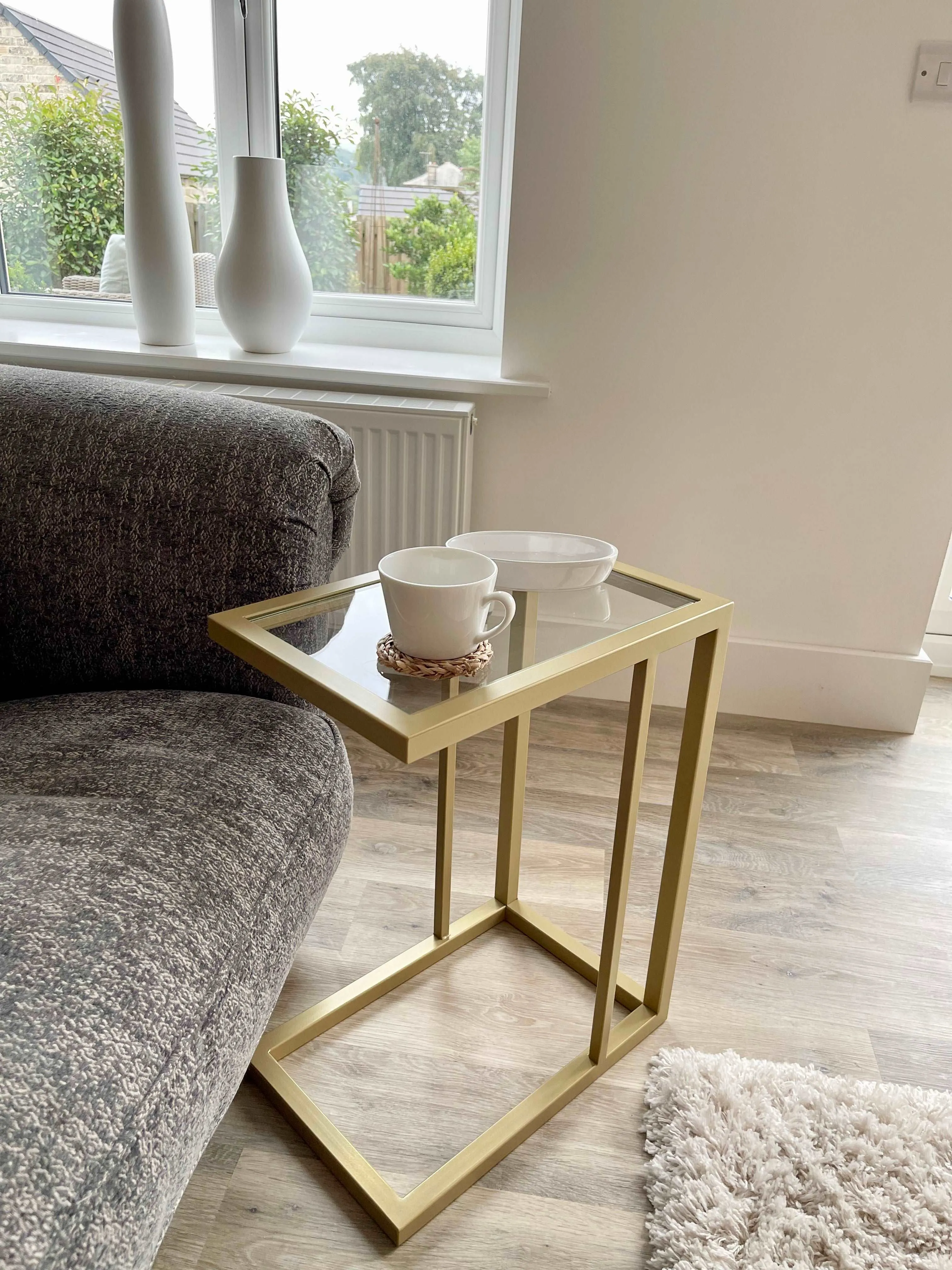 Glass Sofa Side Table - Gold