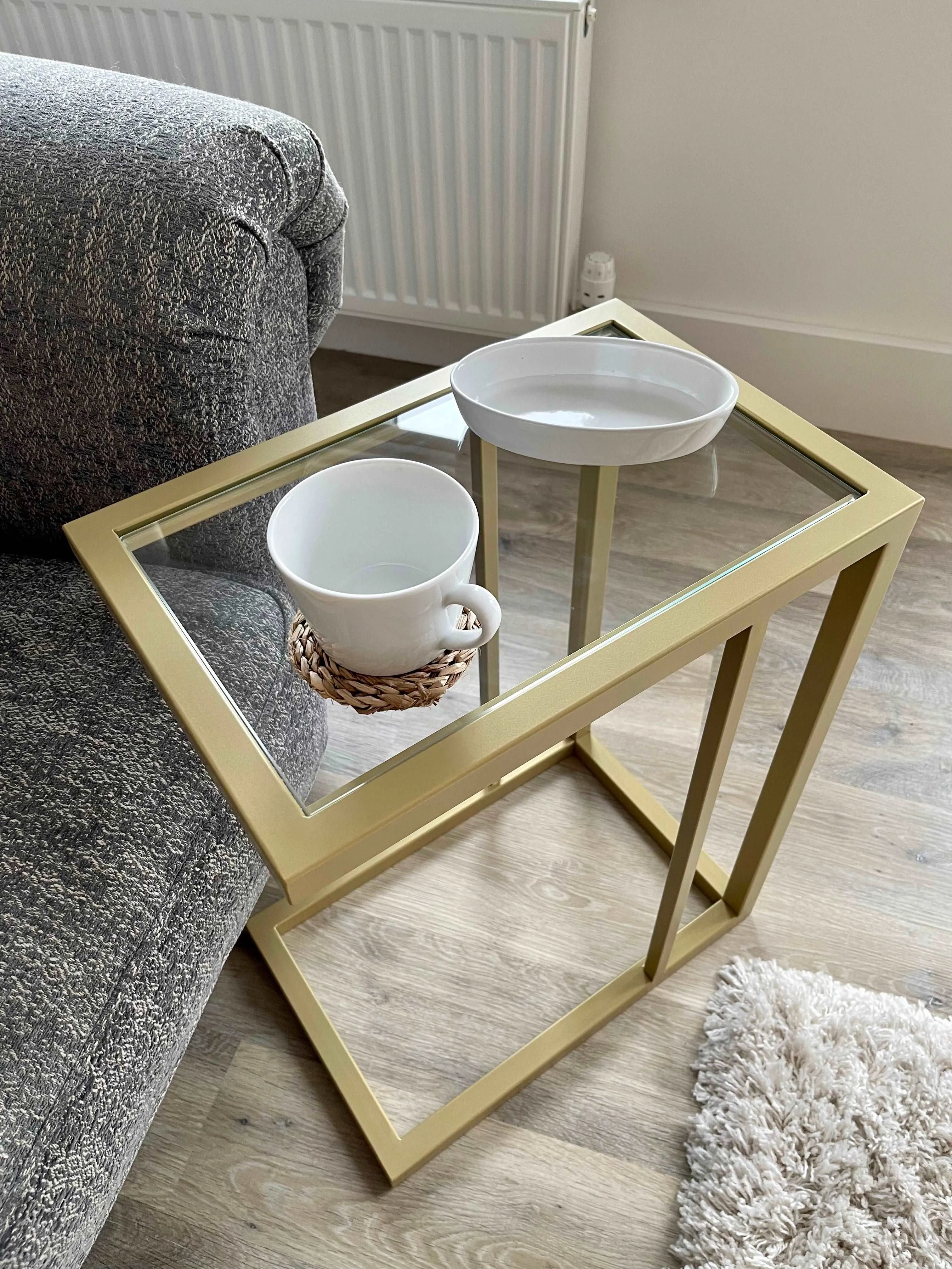 Glass Sofa Side Table - Gold